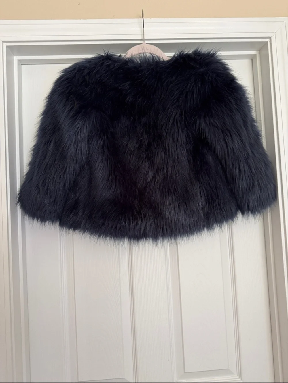 Bakers Black Faux Fur Cape with Floral Lining / Royal Blue - Picture 7 of 9